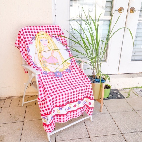 RARE VTG Barbie pink gingham beach towel